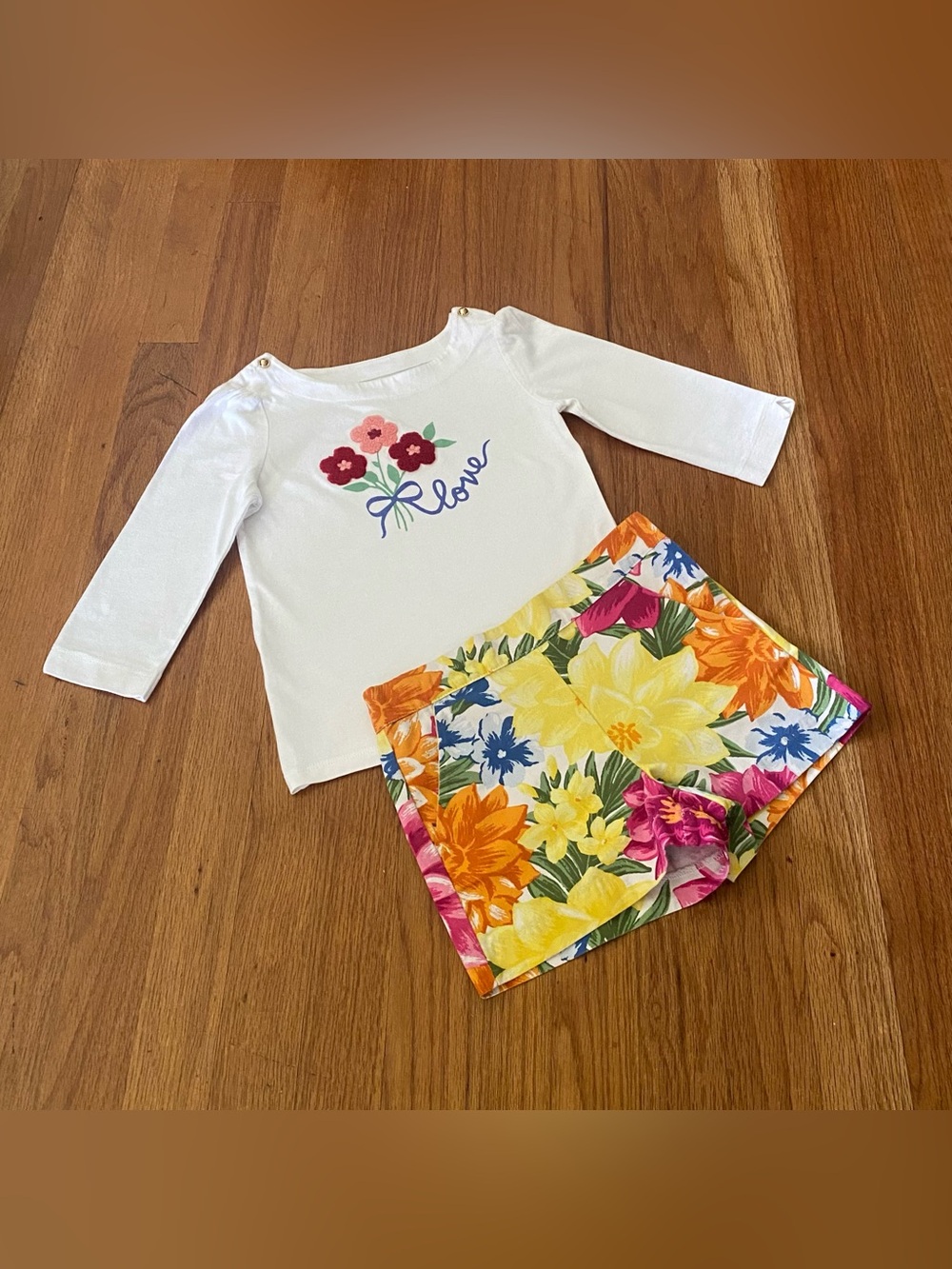 Janie and Jack White Top with Yellow Floral Shorts Girls Set